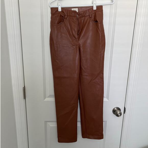 Wilfred The Melina High-Waisted Vegan Leather Pants Epicurean Brown Women Size 2 - Picture 2 of 7